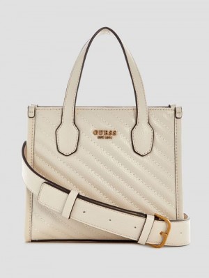Guess Silvana Mini Woven Tote Wit | GUESS-SN29459