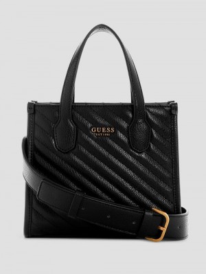 Guess Silvana Mini Woven Tote Zwart | GUESS-SN29439