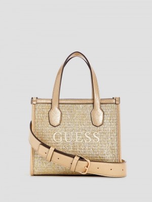 Guess Silvana Raffia Mini Tote Goud | GUESS-SN29358