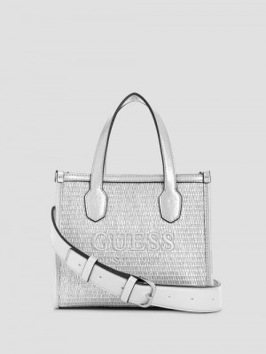 Guess Silvana Raffia Mini Tote Zilver | GUESS-SN29384