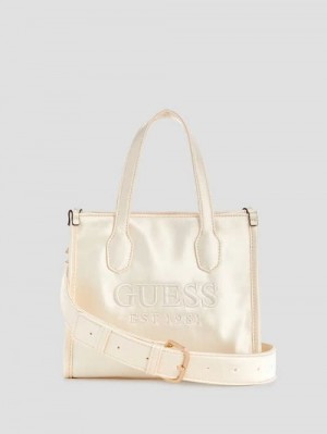 Guess Silvana Satin Mini Tote Wit | GUESS-SN29376