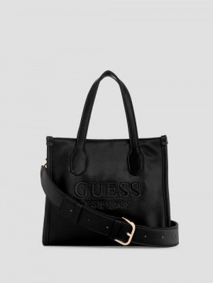 Guess Silvana Satin Mini Tote Zwart | GUESS-SN28721