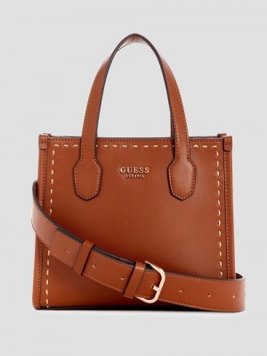 Guess Silvana Stitched Mini Tote Bruin | GUESS-SN28697