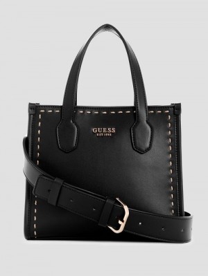Guess Silvana Stitched Mini Tote Zwart | GUESS-SN28882