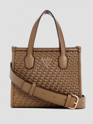Guess Silvana Woven Mini Tote Bruin | GUESS-SN29021