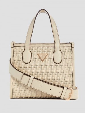 Guess Silvana Woven Mini Tote Wit | GUESS-SN29466