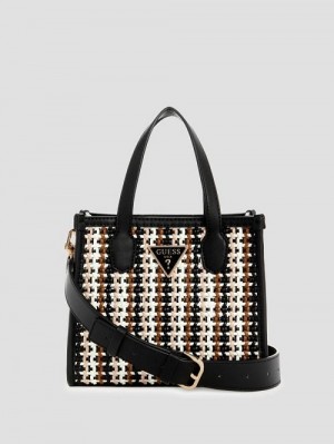 Guess Silvana Woven Mini Tote Zwart | GUESS-SN28720