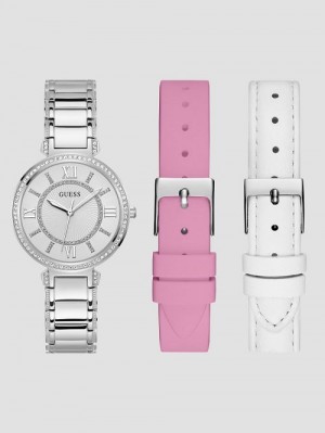 Guess Silver-Tone Analog Watch Set Multi | GUESS-SN30013