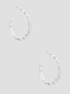 Guess Silver-Tone Baguette Hoop Earrings Zilver | GUESS-SN30316