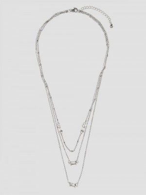 Guess Silver-Tone Baguette Layered Necklace Zilver | GUESS-SN30266