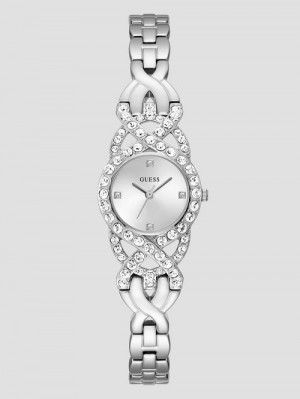 Guess Silver-Tone Crystal Analog Watch Zilver | GUESS-SN30019