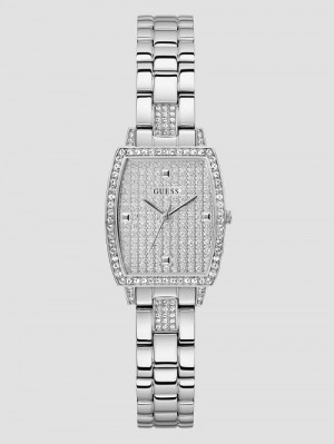 Guess Silver-Tone Crystal Barrel Analog Watch Zilver | GUESS-SN30031