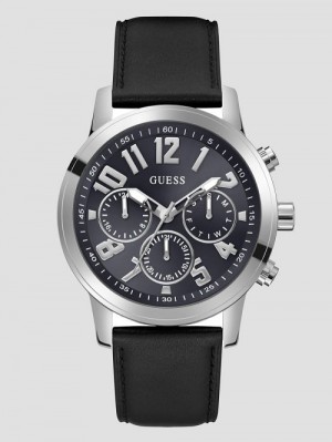 Guess Silver-Tone Leather Multifunction Watch Multi | GUESS-SN31642