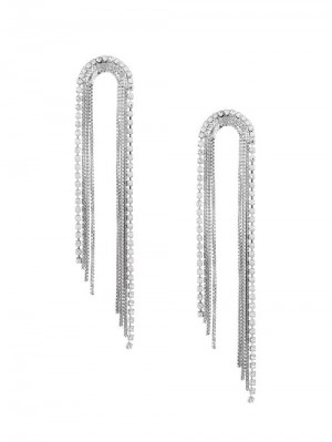 Guess Silver-Tone Rhinestone Arch Fringe Earrings Zilver | GUESS-SN30315