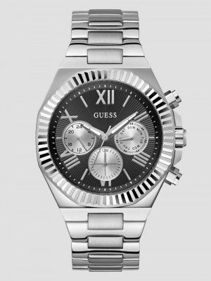 Guess Silver-Tone and Black Multifunction Watch Zilver | GUESS-SN31674