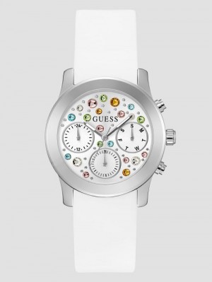 Guess Silver-Tone and White Colored Crystal Multifunction Watch Wit | GUESS-SN29992