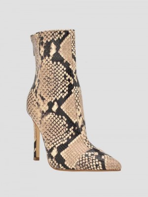 Guess Simone Zip-Up Heel Booties Beige | GUESS-SN29917