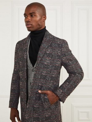 Guess Single Breasted Wool-Blend Coat Zwart Wit | GUESS-SN30760