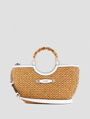 Guess Siria Straw Girlfriend Satchel Wit | GUESS-SN28938