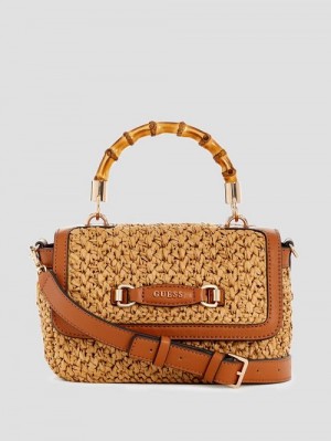 Guess Siria Straw Top Handle Bag Bruin | GUESS-SN28790