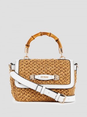 Guess Siria Straw Top Handle Bag Wit | GUESS-SN28937