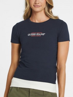 Guess Slim American Tradition Tee Blauw | GUESS-SN27272