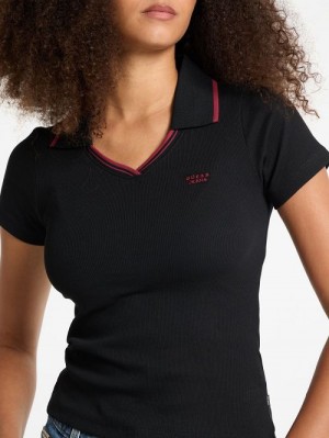 Guess Slim Embroidered Logo Polo Zwart | GUESS-SN27308