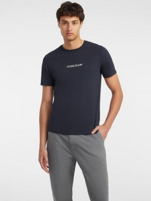 Guess Slim Embroidered Logo Tee Blauw | GUESS-SN30503