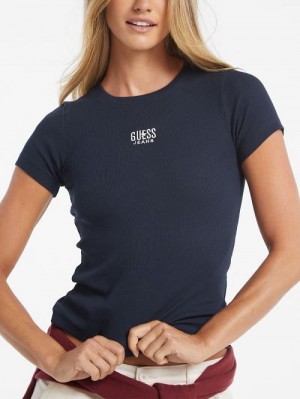 Guess Slim Embroidered Logo Tee Blauw | GUESS-SN27396