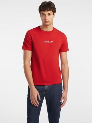 Guess Slim Embroidered Logo Tee Rood | GUESS-SN30625