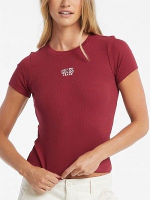Guess Slim Embroidered Logo Tee Rood | GUESS-SN27328