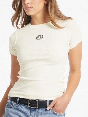Guess Slim Embroidered Logo Tee Wit | GUESS-SN27432