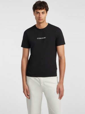 Guess Slim Embroidered Logo Tee Zwart | GUESS-SN30643