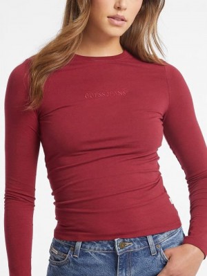 Guess Slim Embroidered Long-Sleeve Tee Rood | GUESS-SN27519