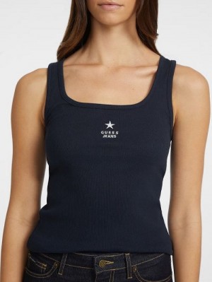 Guess Slim Embroidered Star Tank Blauw | GUESS-SN27195