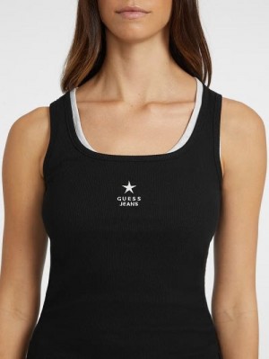 Guess Slim Embroidered Star Tank Zwart | GUESS-SN27179