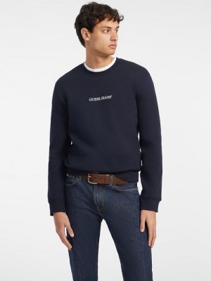 Guess Slim Logo Crewneck Sweatshirt Blauw | GUESS-SN31532