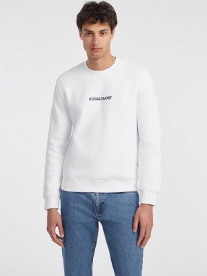 Guess Slim Logo Crewneck Sweatshirt Wit | GUESS-SN31491