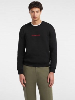 Guess Slim Logo Crewneck Sweatshirt Zwart | GUESS-SN31495
