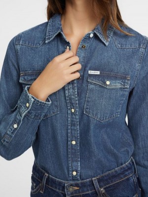 Guess Slim Long-Sleeve Denim Shirt Blauw | GUESS-SN27582