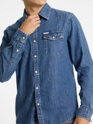 Guess Slim Long-Sleeve Denim Shirt Blauw | GUESS-SN31116