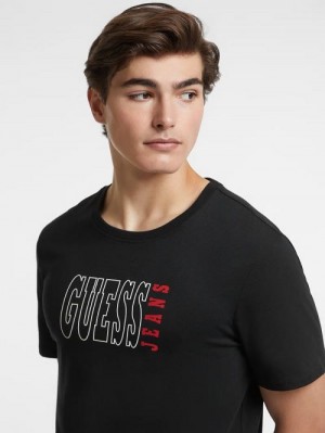 Guess Slim Outlined Logo Tee Zwart | GUESS-SN30569