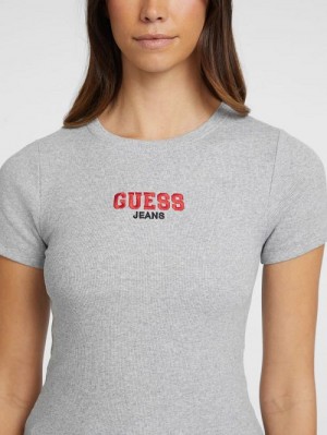 Guess Slim Rib-Knit Embroidered Tee Grijs | GUESS-SN27221