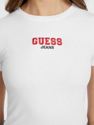 Guess Slim Rib-Knit Embroidered Tee Wit | GUESS-SN27180