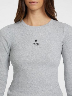 Guess Slim Rib-Knit Star Tee Grijs | GUESS-SN27553