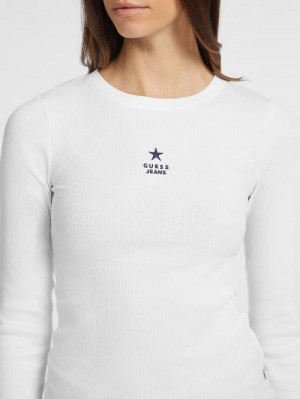 Guess Slim Rib-Knit Star Tee Wit | GUESS-SN27485