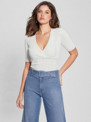 Guess Soft Bandage V-Neck Top Wit | GUESS-SN27475
