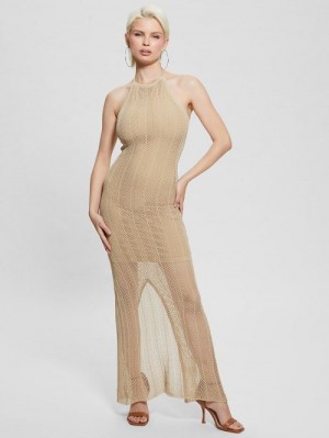 Guess Sophie Sweater Maxi Dress Beige | GUESS-SN26735