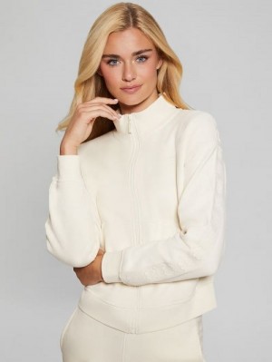 Guess Stacie Logo-Tape Zip Sweatshirt Wit | GUESS-SN28413