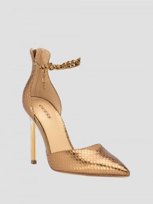 Guess Stefany G-Chain Ankle Strap Pumps Bruin | GUESS-SN29833